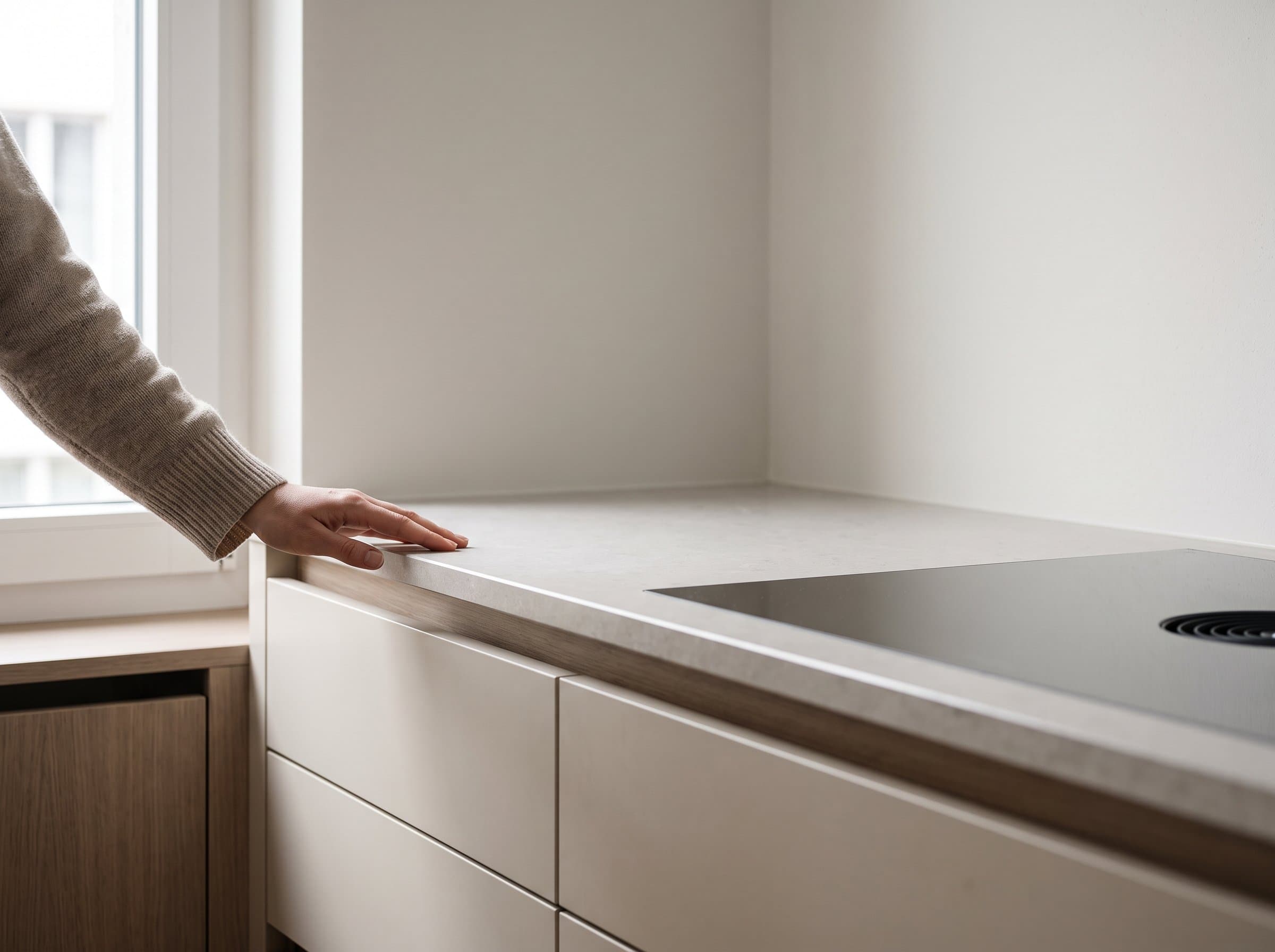 Ein Massband liegt gespannt an der Wand eines leeren Zimmers